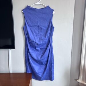 Sara Campbell Boat Neck Ruched Linen Blend Midi Dress Periwinkle Blue 12
